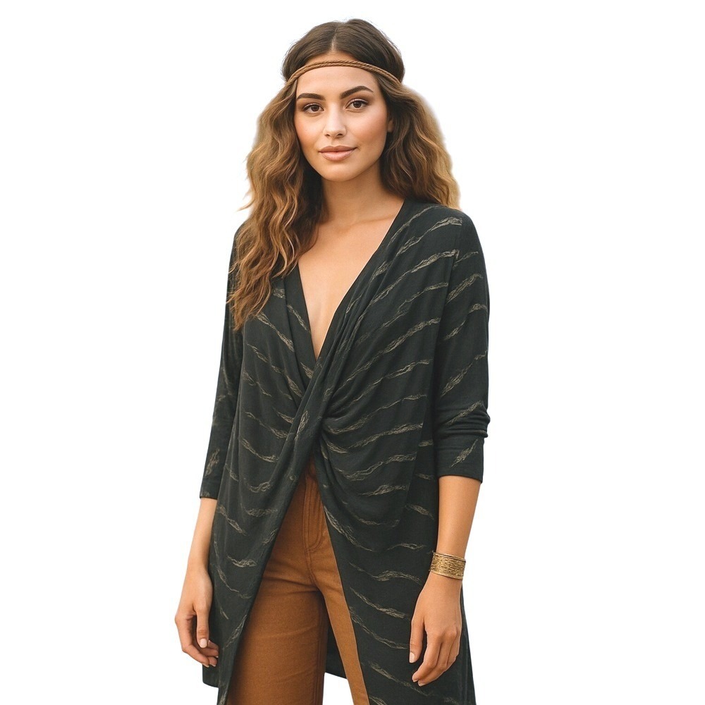 Indigo Thread Co. Y2K Black Abstract Print Twist Front‎ Duster Cardigan